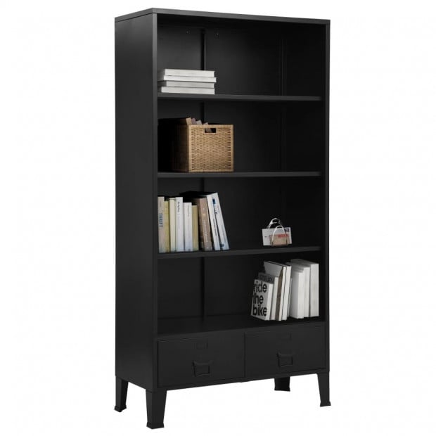 Bookshelf Industrial Black 90x40x180cm Steel Image 2