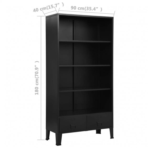 Bookshelf Industrial Black 90x40x180cm Steel Image 9