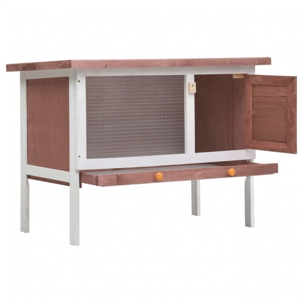 Outdoor Rabbit Hutch 1 Layer Brown Wood Image 2