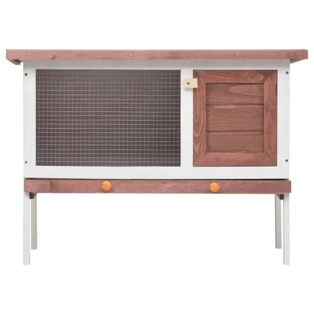 Outdoor Rabbit Hutch 1 Layer Brown Wood Image 3