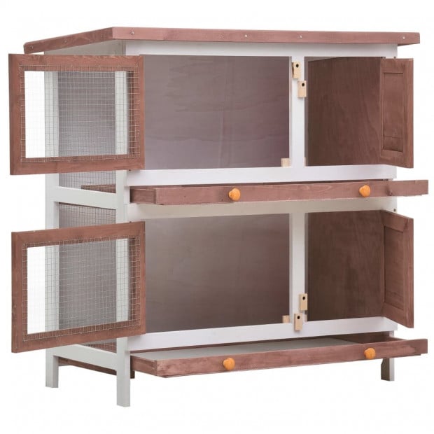 Outdoor Rabbit Hutch 4 Doors Brown Wood Image 2
