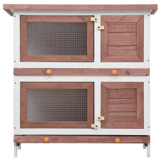 Outdoor Rabbit Hutch 4 Doors Brown Wood Image 3