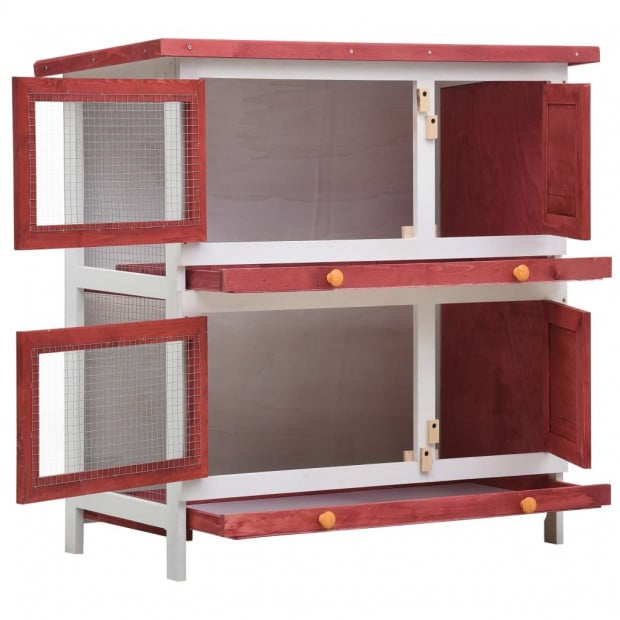 Outdoor Rabbit Hutch 4 Doors Red Wood Image 2