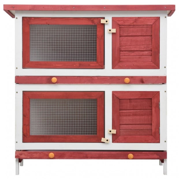 Outdoor Rabbit Hutch 4 Doors Red Wood Image 3