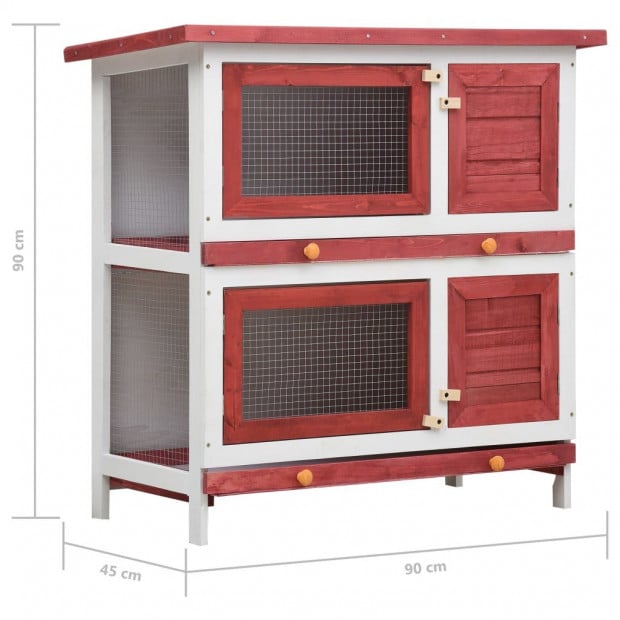 Outdoor Rabbit Hutch 4 Doors Red Wood Image 7