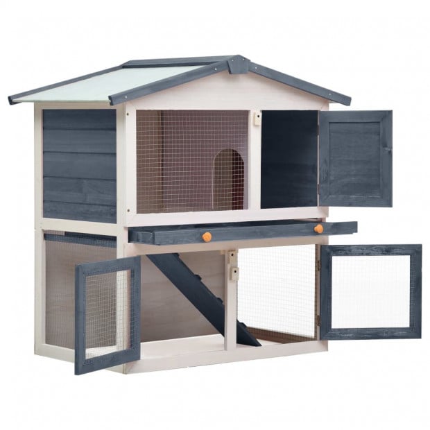 Outdoor Rabbit Hutch 3 Doors Grey Wood Image 2