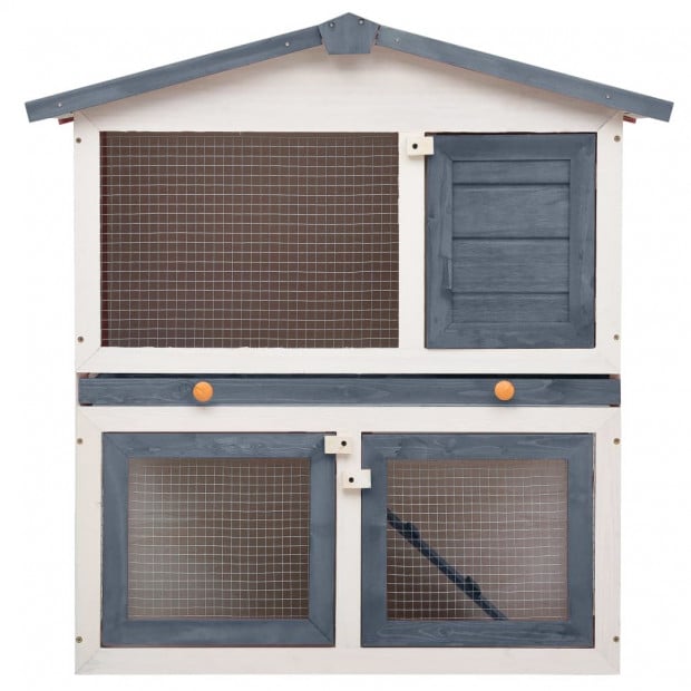 Outdoor Rabbit Hutch 3 Doors Grey Wood Image 3
