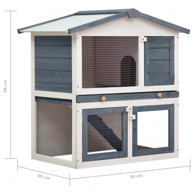 Outdoor Rabbit Hutch 3 Doors Grey Wood Image 7