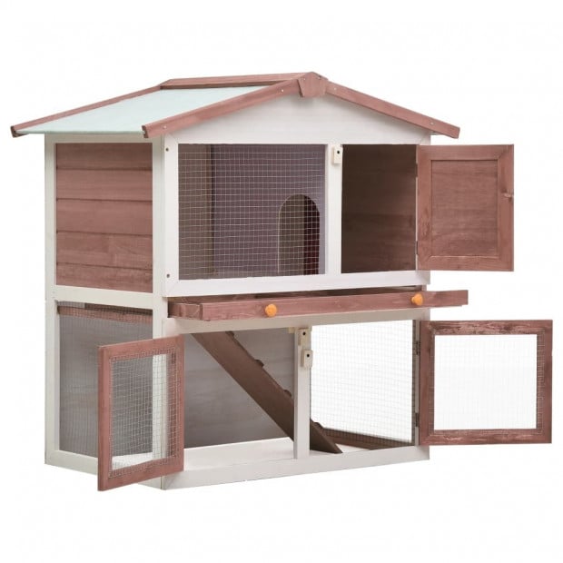 Outdoor Rabbit Hutch 3 Doors Brown Wood Image 2