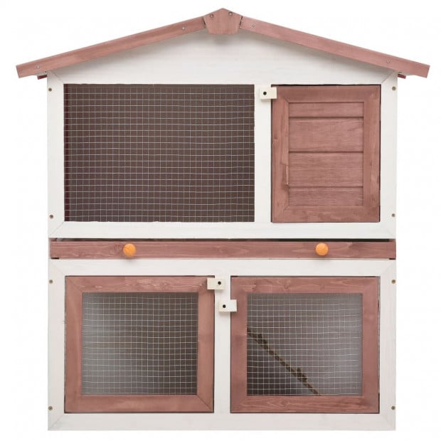 Outdoor Rabbit Hutch 3 Doors Brown Wood Image 3