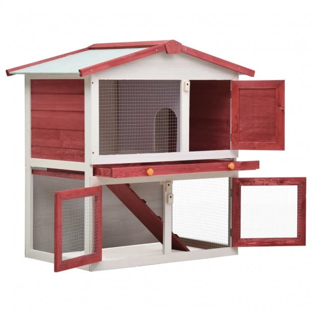 Outdoor Rabbit Hutch 3 Doors Red Wood Image 2