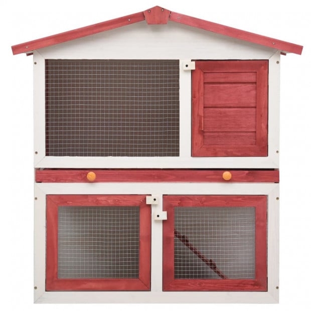 Outdoor Rabbit Hutch 3 Doors Red Wood Image 3