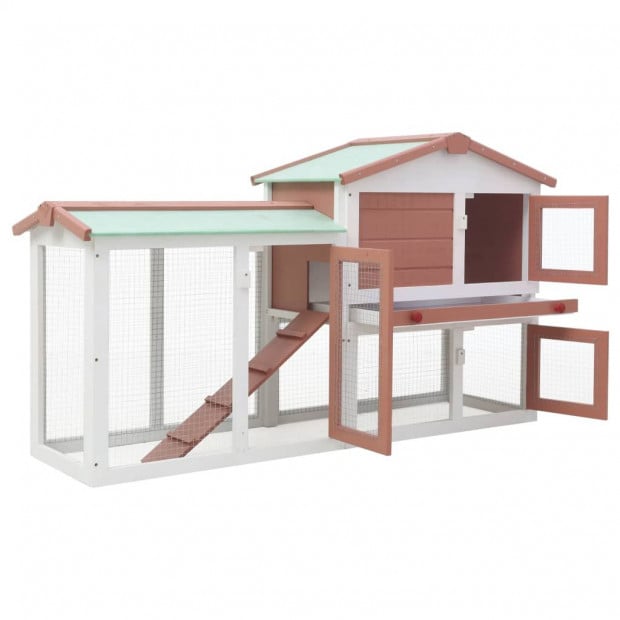 Outdoor Large Rabbit Hutch Brown And White 145x45x85cm Wood Image 2