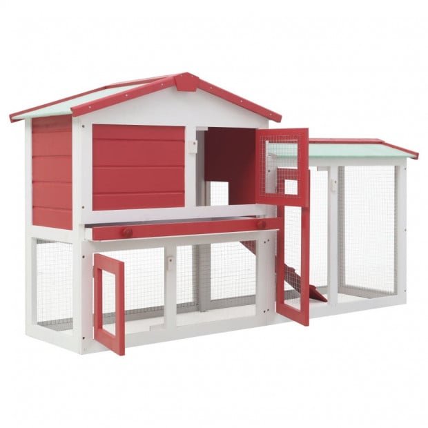 Outdoor Large Rabbit Hutch Red And White 145x45x85cm Wood Image 2