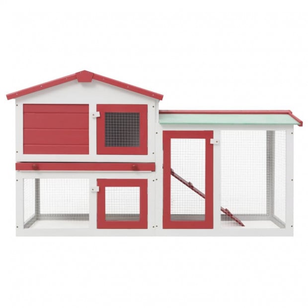 Outdoor Large Rabbit Hutch Red And White 145x45x85cm Wood Image 3