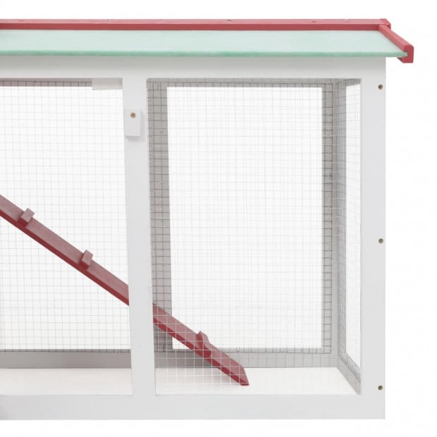 Outdoor Large Rabbit Hutch Red And White 145x45x85cm Wood Image 4