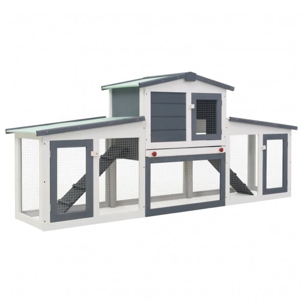 Outdoor Large Rabbit Hutch Grey And White 204x45x85cm Wood