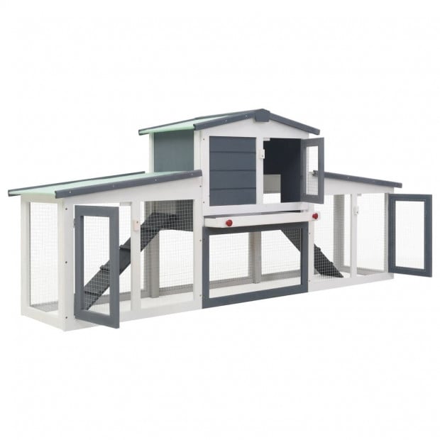 Outdoor Large Rabbit Hutch Grey And White 204x45x85cm Wood Image 3