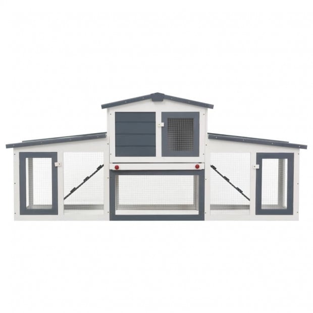 Outdoor Large Rabbit Hutch Grey And White 204x45x85cm Wood Image 4