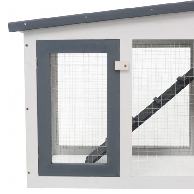 Outdoor Large Rabbit Hutch Grey And White 204x45x85cm Wood Image 5