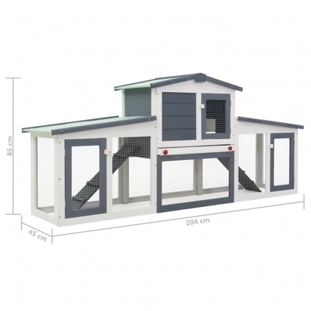 Outdoor Large Rabbit Hutch Grey And White 204x45x85cm Wood Image 7