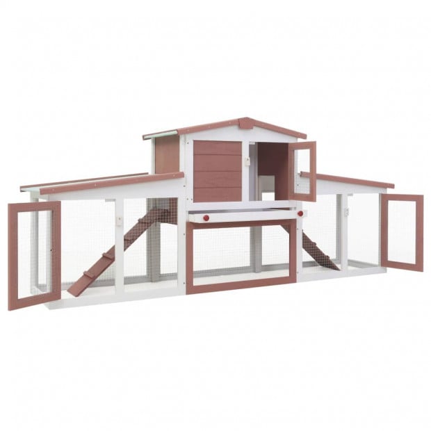 Outdoor Large Rabbit Hutch Brown And White 204x45x85cm Wood Image 2