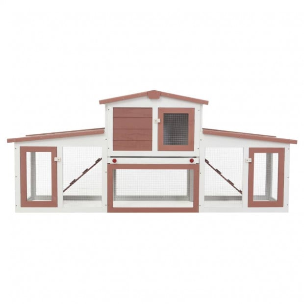Outdoor Large Rabbit Hutch Brown And White 204x45x85cm Wood Image 3