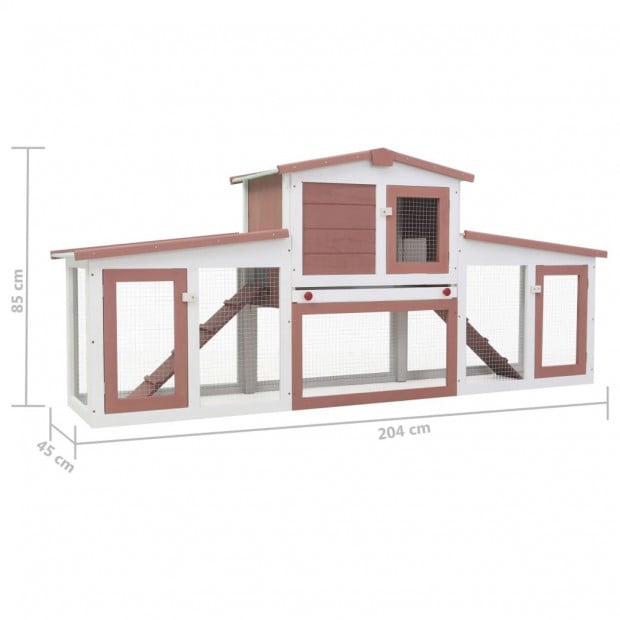 Outdoor Large Rabbit Hutch Brown And White 204x45x85cm Wood Image 7