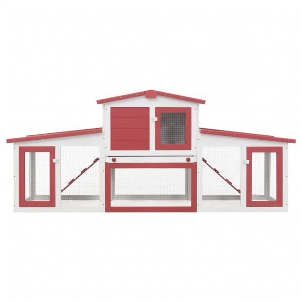 Outdoor Large Rabbit Hutch Red And White 204x45x85cm Wood Image 3