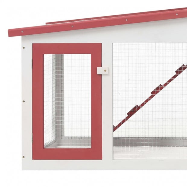 Outdoor Large Rabbit Hutch Red And White 204x45x85cm Wood Image 4