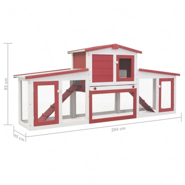 Outdoor Large Rabbit Hutch Red And White 204x45x85cm Wood Image 7