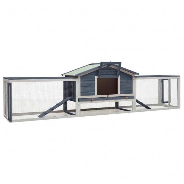 Rabbit Hutch Grey 303x60x86 Cm Solid Pine & Fir Wood Image 3