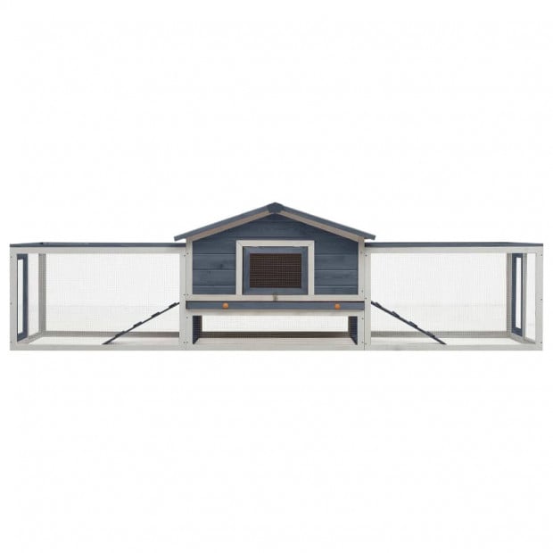 Rabbit Hutch Grey 303x60x86 Cm Solid Pine & Fir Wood Image 4