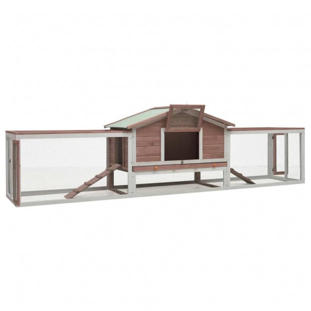 Rabbit Hutch Mocha 303x60x86 Cm Solid Pine & Fir Wood Image 3