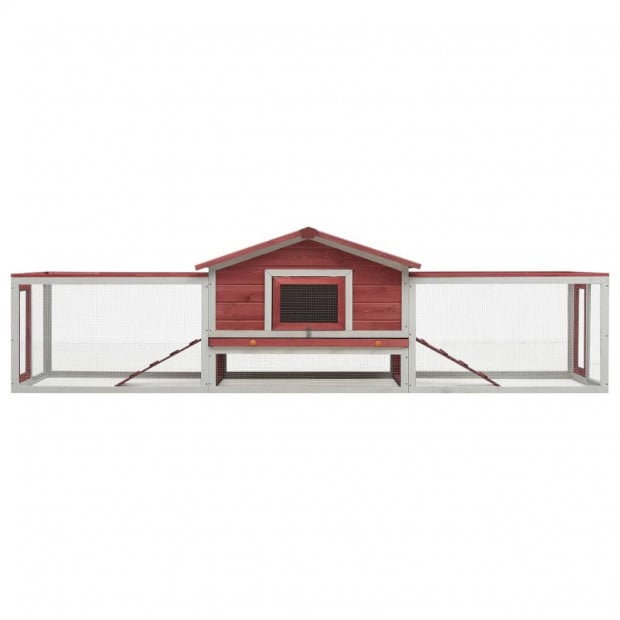 Rabbit Hutch Red 303x60x86 Cm Solid Pine & Fir Wood Image 4