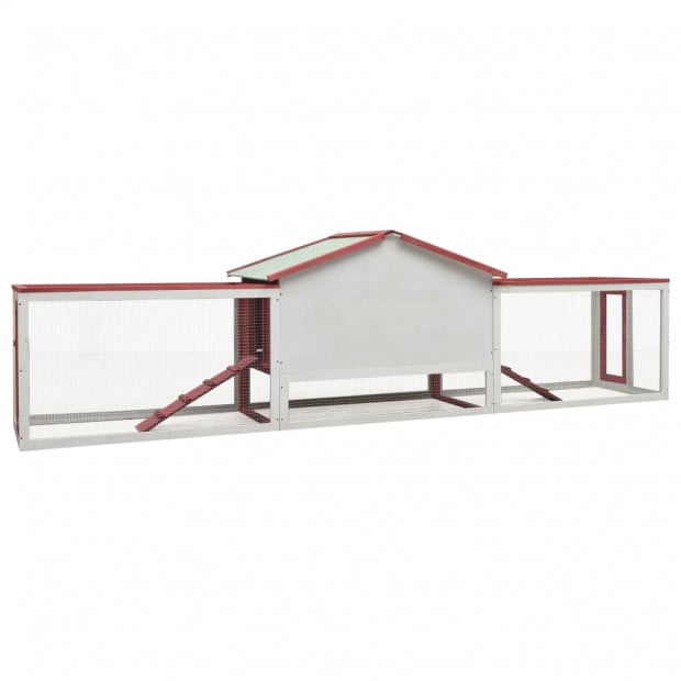 Rabbit Hutch Red 303x60x86 Cm Solid Pine & Fir Wood Image 5