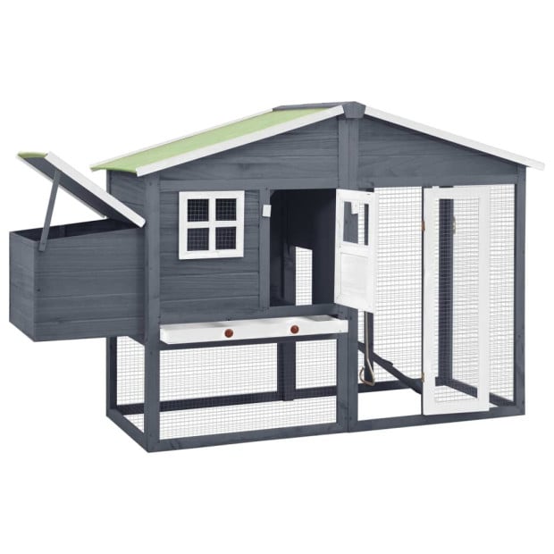 Chicken Coop With Nest Box Grey And White Solid Fir Wood Image 3