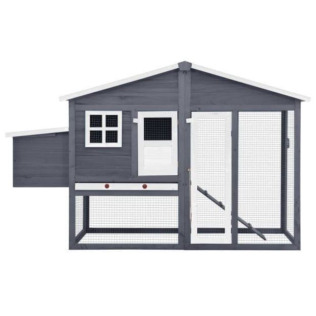 Chicken Coop With Nest Box Grey And White Solid Fir Wood Image 4