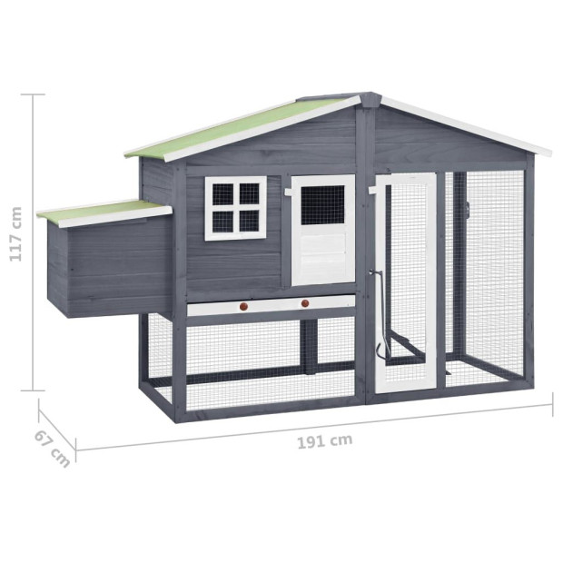 Chicken Coop With Nest Box Grey And White Solid Fir Wood Image 9