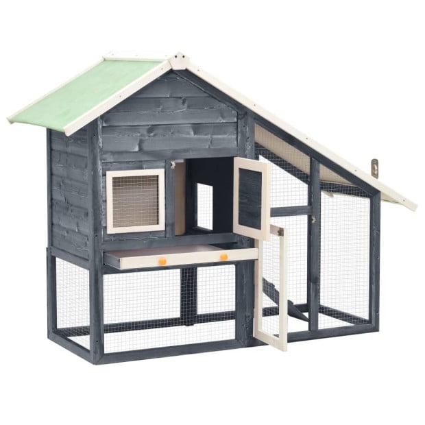 Rabbit Hutch Grey And White 140x63x120 Cm Solid Firwood Image 2