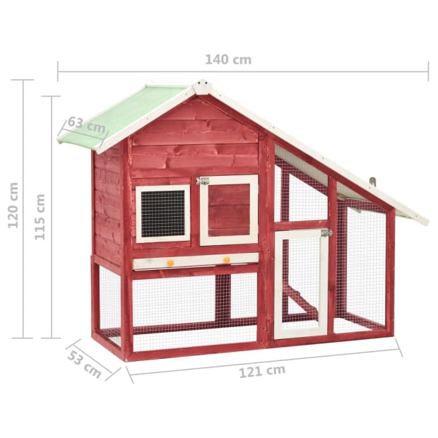 Rabbit Hutch Red And White 140x63x120 Cm Solid Firwood Image 11