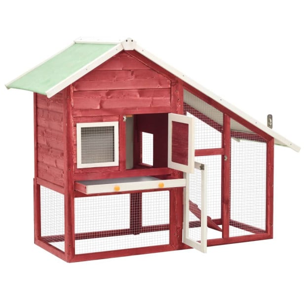 Rabbit Hutch Red And White 140x63x120 Cm Solid Firwood Image 5