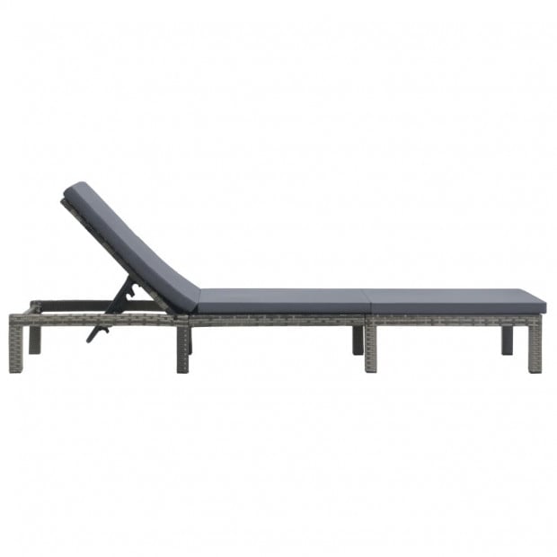 Sun Lounger With Cushion Poly Rattan Anthracite Image 3