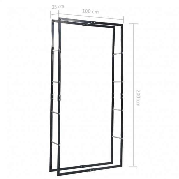 Firewood Rack Black 100x25x200 Cm Steel Image 7