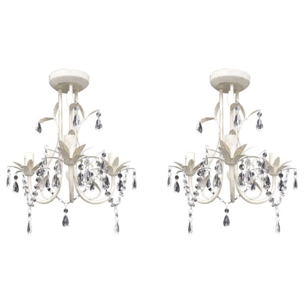 Crystal Pendant Ceiling Lamp Chandeliers 2 Pcs Elegant White