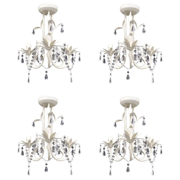 Crystal Pendant Ceiling Lamp Chandeliers 4 Pcs Elegant White