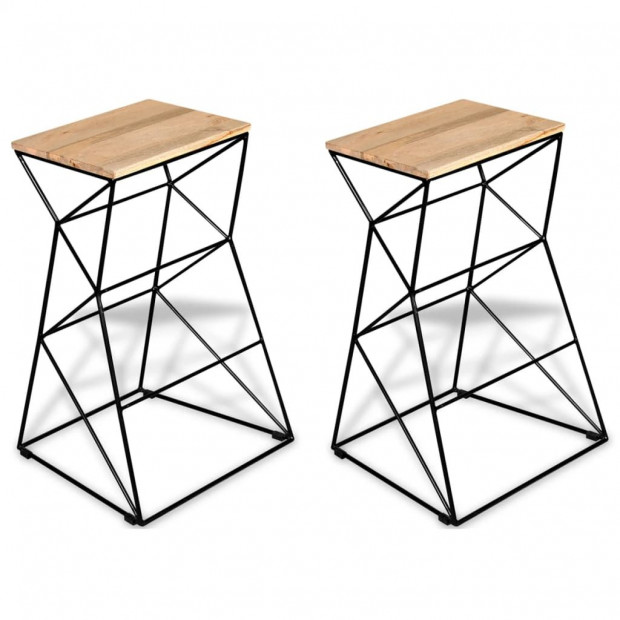 Bar Stools 2 Pcs Solid Mango Wood