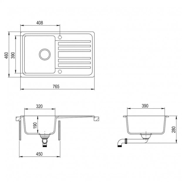 Granite Kitchen Sink Single Basin With Drainer Reversible Grey Image 3