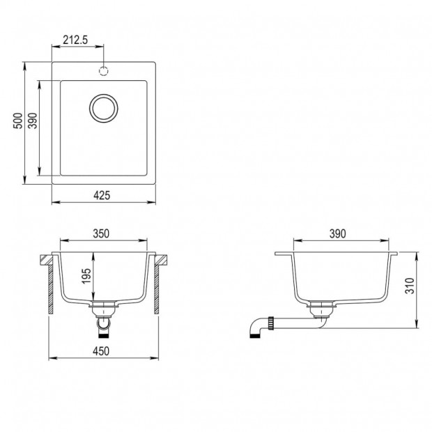 Overmount Kitchen Sink Single Basin Granite Black Image 3