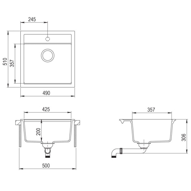 Granite Kitchen Sink Single Basin Grey Image 4